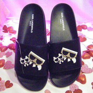 Karl Lagerfeld Paris Icon Slides Black Karl & Choupette Women's Sizes NEW